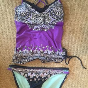 Athleta swim suit set tankini gray purple small